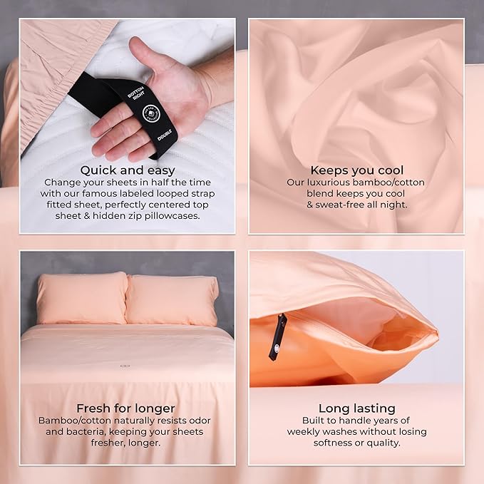 THE LAD COLLECTIVE 3.0 King Bedding Set - King Bedding Sets - 4-Piece Bedset w/Fitted Sheet, Top Sheet & 2 Standard Pillowcases [Duvet Not Included] - Bamboo-Cotton - The Yellowstone Collection Peach