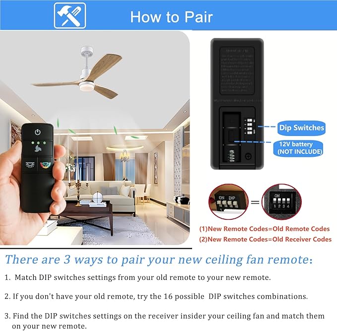 TX028C-S Ceiling Fan Remote Control Replacement for Hampton Bay Home Decorators Collection, 3-Speed Light Dimmer and Color-Changing, 4 Dip Switches Replacement for A25-TX028C-S (Remote Only)