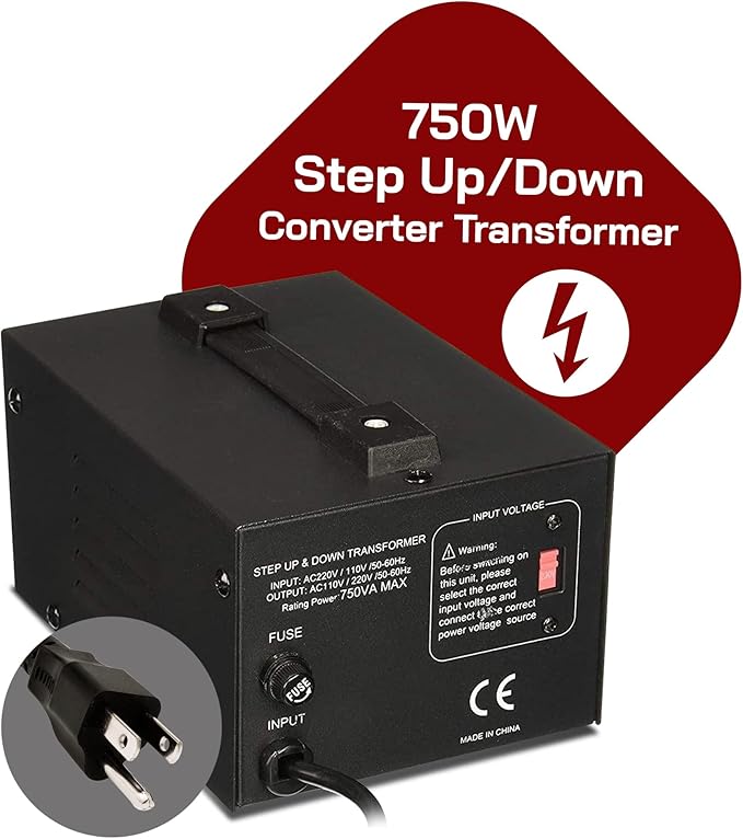 LiteFuze 750 Watt Voltage Converter Transformer Step Up/Down - 110v to 220v / 220v to 110v Power Converter - Fully Grounded Cord - Universal Socket, CE Certified [5-Years Warranty] (LT-750)