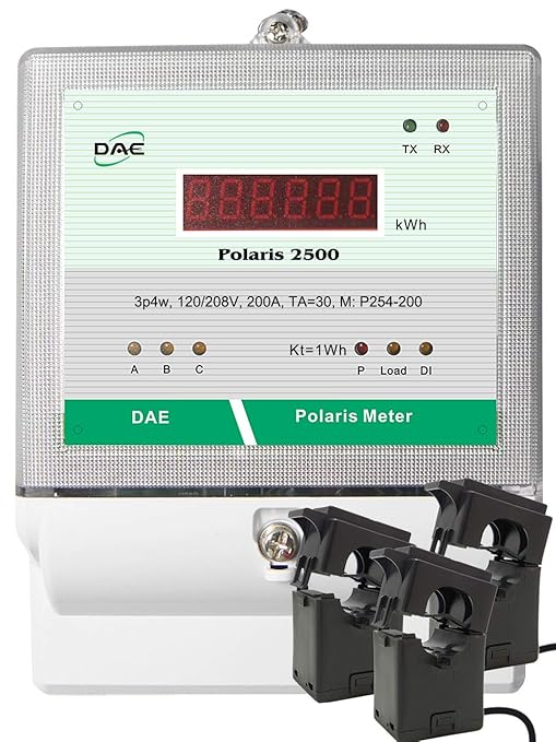 DAE P254-2000 KIT, UL 2000A kWh Meter 3 Phase 120-480V 50/60Hz RS485, 3 Split CTs (3", 5" Inner Dimension)