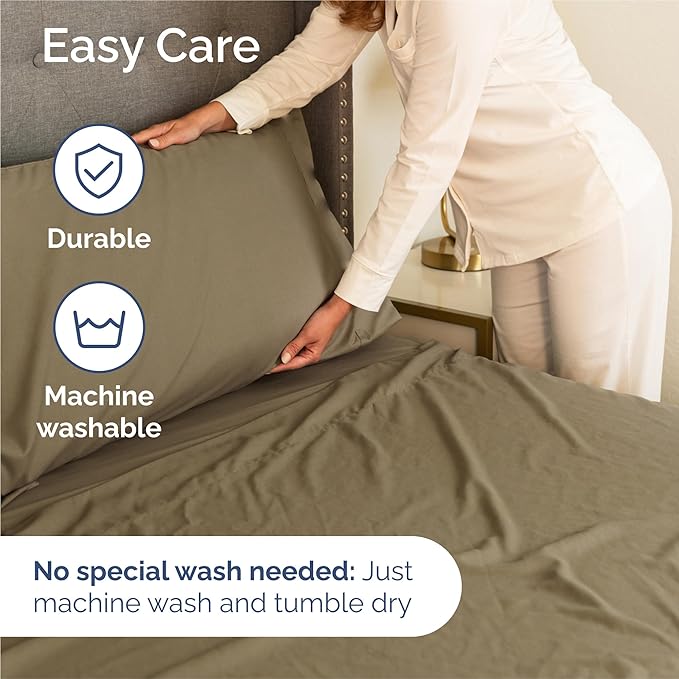 Full 6 Piece Sheet Set - Cooling, Comfy & Breathable - Hotel Luxury Bedding, Includes Fitted Sheet for Women, Men, Kids and Teens - 1 Flat, 1 Fitted Sheet, 4 Pillowcases with Deep Pockets - Khaki