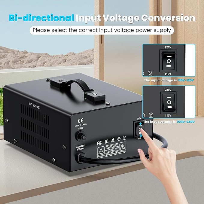 5000W Voltage Converter Transformer(110V to 220V or 220V to 110V) Step Up/Down Converter 110/120 Volt - 220/240 Volt w/US Power Cord,Circuit Breaker Protection, LCD Screen Display