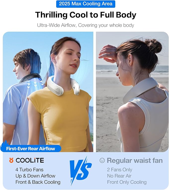 TORRAS COOLiFY Lite Neck Fan, Industry’s Strongest Power, Portable Neck Fan with 14H Battery, 360° Cooling Neck Fan, Lightweight & Foldable Neck Fans for Outdoor, Travel, Gifts for Dad, Women, Black