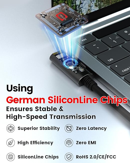 GeoHN.G USB A to USB C Fiber Optic Extension Cable 10M/33FT, Right Angle USB 3.2 10Gbps Long Distance Active Optical USB C Cable for VR/AR, Quest2, Webcam, Camera, Mini PC and More