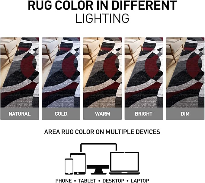 Rugshop Contemporary Abstract Circles Perfect for high Traffic Areas of Your Living Room,Bedroom,Home Office,Kitchen Runner Rug 2' x 10' Red