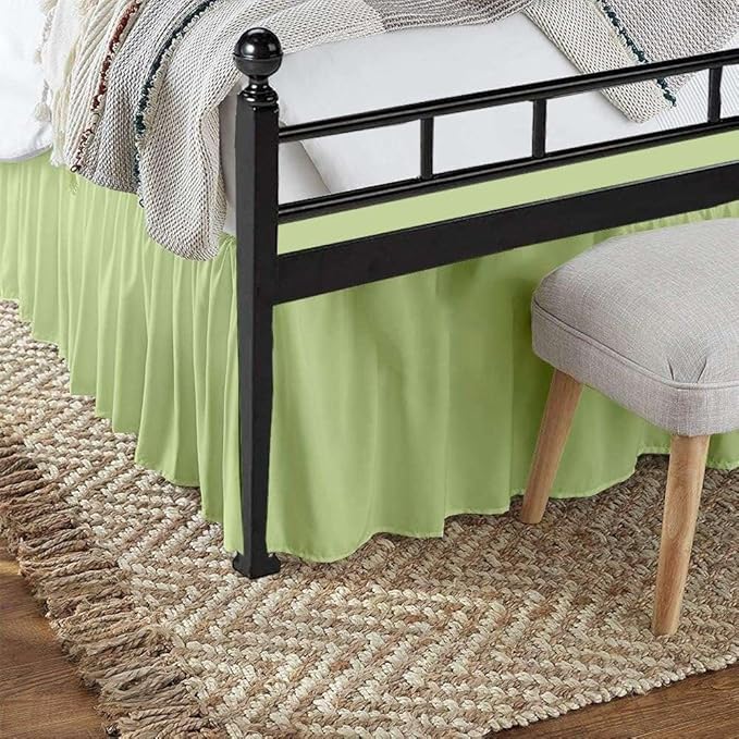 Sage Solid Ruffled Bed Skirt Twin-XL-12 Inch Drop Split Corner, Microfiber Bedskirt with Platform Three Sided Coverage