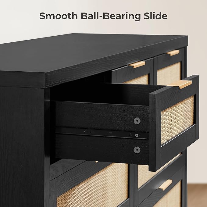 SICOTAS 7 Drawer Dressers for Bedroom Set 2, Long Rattan Dresser, Dresser TV Stand, Closet Organizer Chest of Drawers, Clothes Storage Dressers (Black Oak, 7 Drawers (2 pcs))