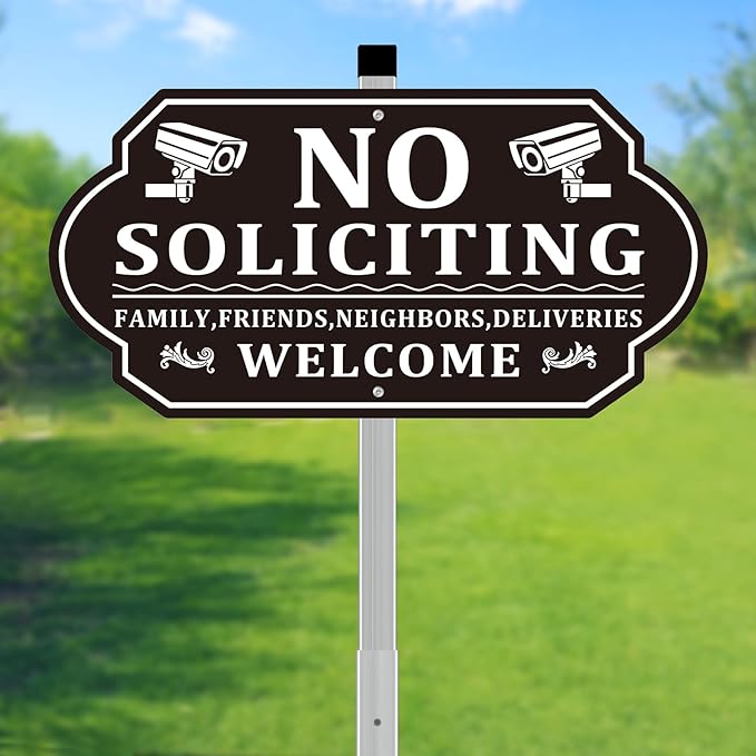 No Soliciting Sign for House, No Soliciting Signs for Front Door with Long Stake, Heavy Duty Aluminum Yard Signs UV Protected Weather Resistant and Easy Install for Lawns Garden (14x7 inches Black)