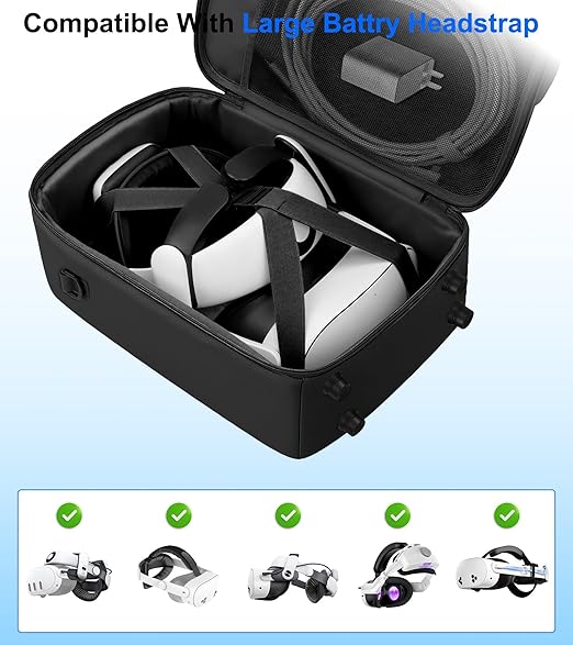 YRXVW Large Carrying Case for Meta Quest 3S/3/2, Compatible with BOBOVR & Kiwi Battery Head Straps, Waterproof & Drop-Resistant VR Travel Case for Accessories & Home Storage and Travel