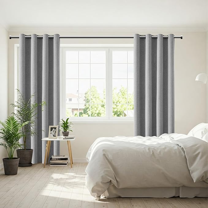 ChrisDowa 100% Blackout Grey Solid Curtains 90 Inches Long 2 Panels for Bedroom Living Room,Farmhouse Room Darkening Thermal Insulated Soundproof Grommet Top Window Treatment Drapes,52x90