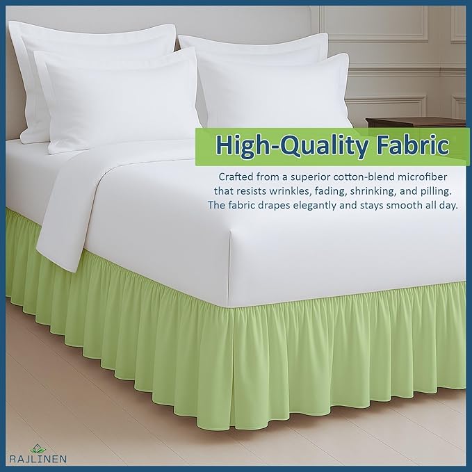 Rajlinen Ruffled Bed Skirt Twin XL, 16 Inch Drop Dust Ruffle with Split Corners, 100% Microfiber Bedskirt with Platform, Three-Sided Coverage Ruffled Gathering Design, Sage