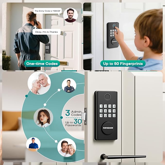 Digital Door Lock with Keypad Set - Fingerprint Door Lock with Keypad Set and 4 Keys - Digital Smart Locks for Front Door - Auto Lock - IP65 - High Security - Easy Install - Includes a Screwdriver