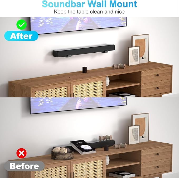 ZUOLACO Soundbar Wall Mount Bracket for Samsung, Bose, Vizio, LG, Sony, JBL, Sonos and More Sound Bar Mounts Under TV, Hold up to 33 lbs, Depth Adjustable 3.6”-6.4”, Soundbar Shelf, Black