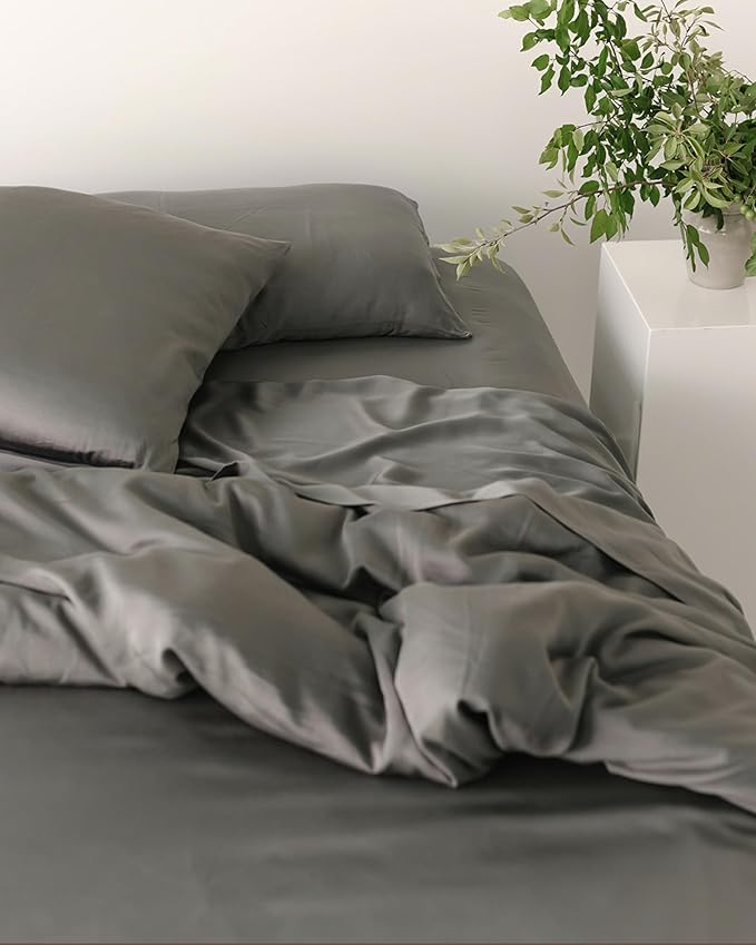 Cozy Earth Luxury Bed Sheet Set - 100% Viscose from Bamboo Fabric, Ultra-Soft & Breathable, Fits Regular & Deep Pocket Mattresses up to 20" - 4 Pieces Twin Sheet Set Charcoal Grey
