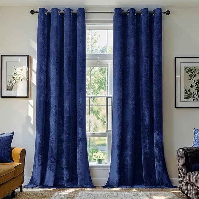 SMILETIME Navy Blue Crushed Velvet Curtains 52x84 inch Luxurious Thermal Insulated Soundproof Drapes for Living Room Bedroom Office Soft and Durable Light-Filtering Window Treatments, 2 Panels