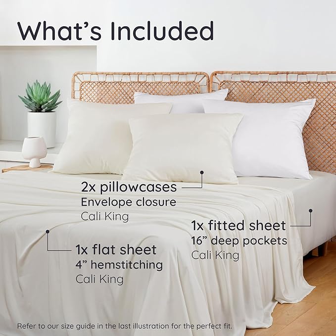 Bambaw 100% Viscose Derived from Bamboo Sheets California King Size Set – 4pcs Super Soft Bedding Set, Cooling Bed Sheet, Hotel Luxury Bed Sheets Set, Deep Pockets Fits Up to 16'' Mattresses (Ivory)