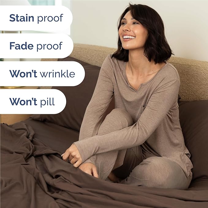 Full 6 Piece Sheet Set - Cooling, Comfy & Breathable - Hotel Luxury Bedding, Includes Fitted Sheet for Women, Men, Kids and Teens - 1 Flat, 1 Fitted Sheet, 4 Pillowcases with Deep Pockets - Brown
