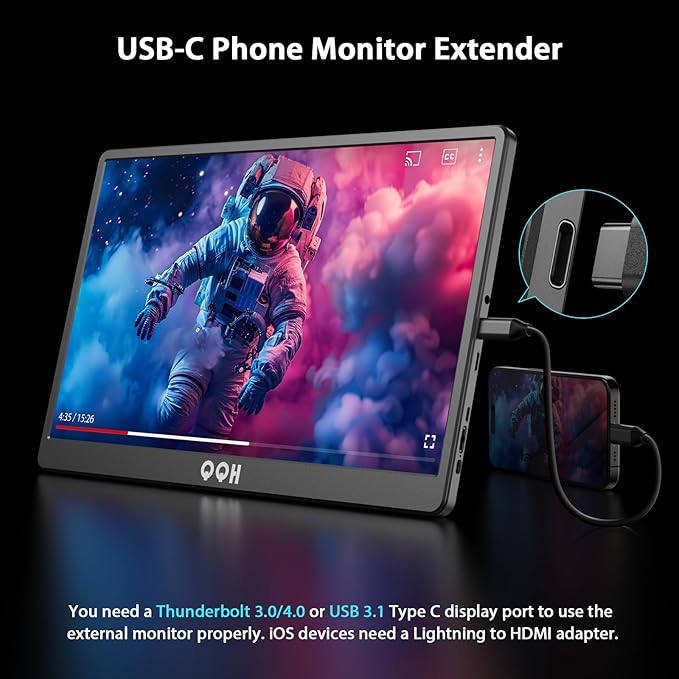 QQH Portable Monitor, 15.6" Portable Travel Monitor for Laptop 1080P FHD IPS Second Screen, Gaming Monitor, USB C HDMI External Monitor Display for Computer Phone PC PS4 PS5 Xbox Switch (Z1-9-G)