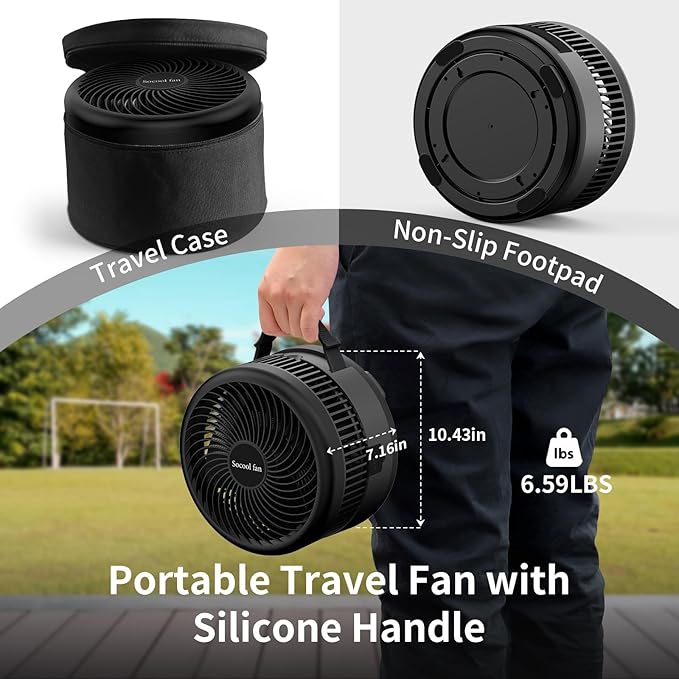 Socool 40000mAh Portable Fan Foldable Battery Rechargeable with 8 Speed & 106H, 90° Osciliating Floor Standing Fan Remote, Desk Fan with 8H Timer & LED Light for Home Outdoor Travel Camping