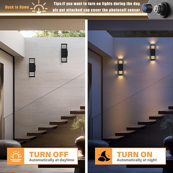 rosykite Dusk to Dawn LED Outdoor Light Fixture Wall Mount,Black Square Porch Lights Outdoor,Modern Exterior Wall Sconce Lights 13In, Bulb Includes Up Down Outside Wall Light for House Front Door