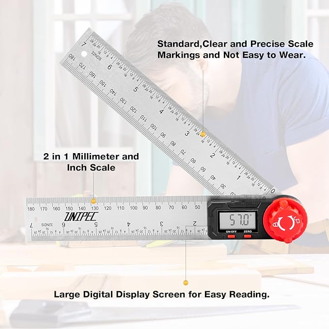 UNIPEC Digital Angle Finder Protractor, Angle Finder Ruler,Stainless steel 7inch 200mm 7inch/200mm, Angle Measuring Tool for Woodworking,Carpenter,Construction,DIY Measurement (Stainless Steel)