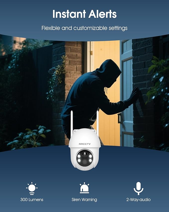 ARCCTV Solar Security Cameras Wireless Outdoor, 4MP 360° View Battery Powered Outdoor Camera, Night Vision with Spotlight, 2-Way Audio, PIR Motion Sensor, 2.4G/5G Dual Band WiFi (2 Pack)