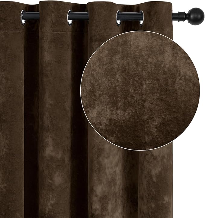 SMILETIME Chocolate Crushed Velvet Curtains 52x90 inch Luxurious Thermal Insulated Soundproof Drapes for Living Room Bedroom Office Soft and Durable Light-Filtering Window Treatments, 2 Panels