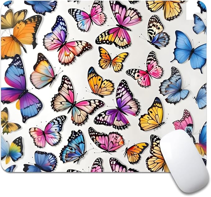Rainbow Butterfl Square Mouse pad, Texture, Waterproof, Anti Slip Rubber Base, Computer Mouse pad, Laptop Mouse pad