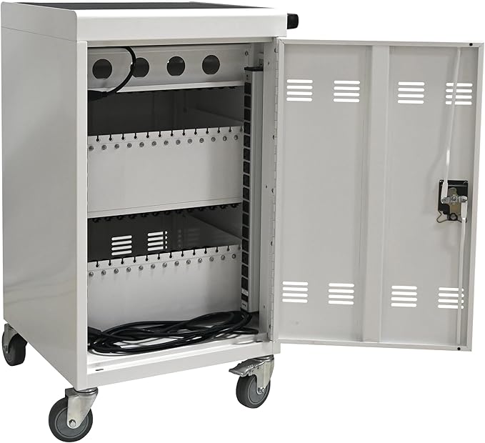 Aokleo Laptop Charging Cart,35 Devices Tablet Storage Carts for pad Up to 16.3" Screen Size, Classroom Computer Mobile Charging Station for Pads, Chromebooks,Laptops, Security Storage(31+4 Bay-White)