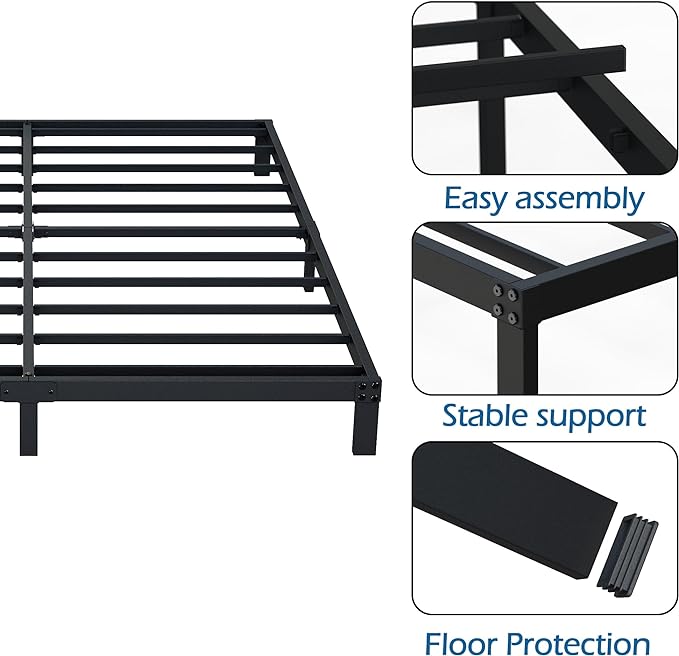 7 Inch King Bed Frame Heavy Duty Low Profile Metal Platform No Box Spring Needed Mattress Foundation, Easy to Assembly, Noise Free, Black