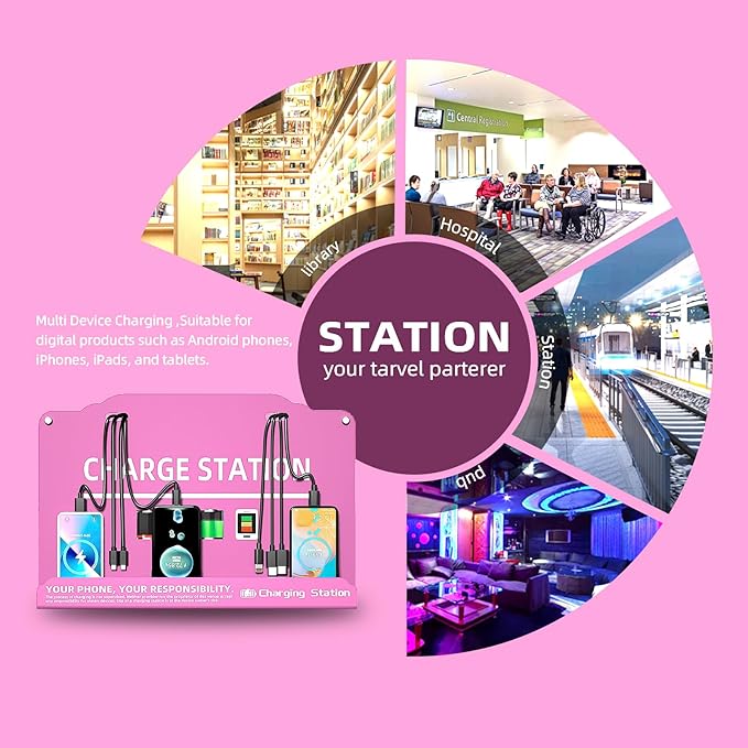 Wall Mounted Cell Phone Charging Station Mobile Phone Charging Station | Fast Charging 8 Device | Compatible with iPhone ipad Smartphone Tablets Port | Great for Offices Hotel Hospital Airport (Rose)