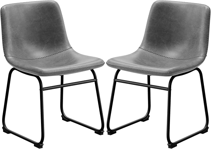 Dining Chairs Set of 2, 18 Inch Modern Armless Dining Chair with Back, Faux Leather Kitchen Dining Room Chair with Metal Legs for Home, Bistro Coffee Shops (Grey)
