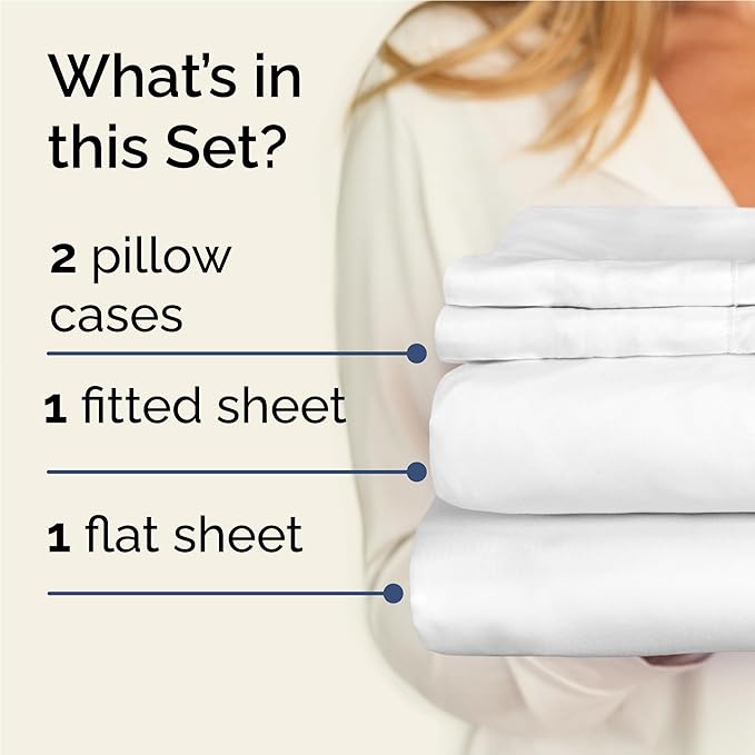 Twin XL 4 Piece Sheet Set - Cooling, Comfy & Breathable - Hotel Luxury Bedding, Includes Fitted Sheet for Women, Men, Kids and Teens - 1 Flat, 1 Fitted Sheet, 2 Pillowcases with Deep Pockets - White