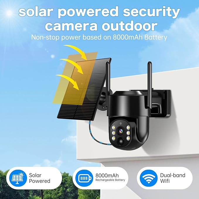 Solar Security Cameras Wireless Outdoor, 5G/2.4G Solar WIFI Cameras for Home Security,Battery Powered Outside Camera,Human Detection, Color Night Vision, 2-Way Talk for home Porch/Garage/Yard