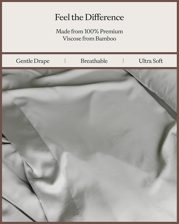 Cozy Earth Luxury Bed Sheet Set - 100% Viscose from Bamboo Fabric, Ultra-Soft & Breathable, Fits Regular & Deep Pocket Mattresses up to 20" - 4 Pieces California King Sheet Set Gray