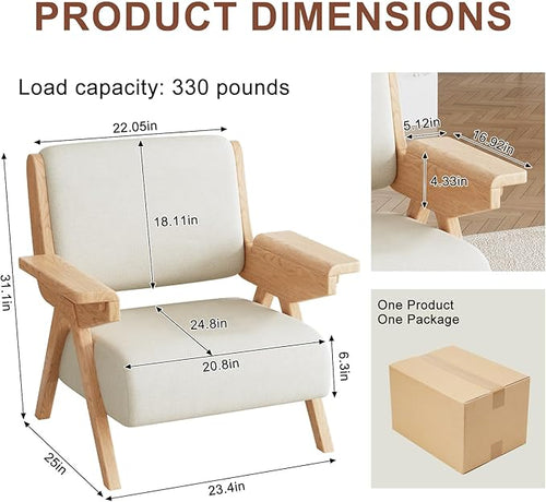 Accent Chair Set of 2, Mid Century Modern Chair, Velvet Upholstered Lounge Arm Chair with Solid Wood, Cozy Seating for Living Room, Bedroom, Balcony (White)