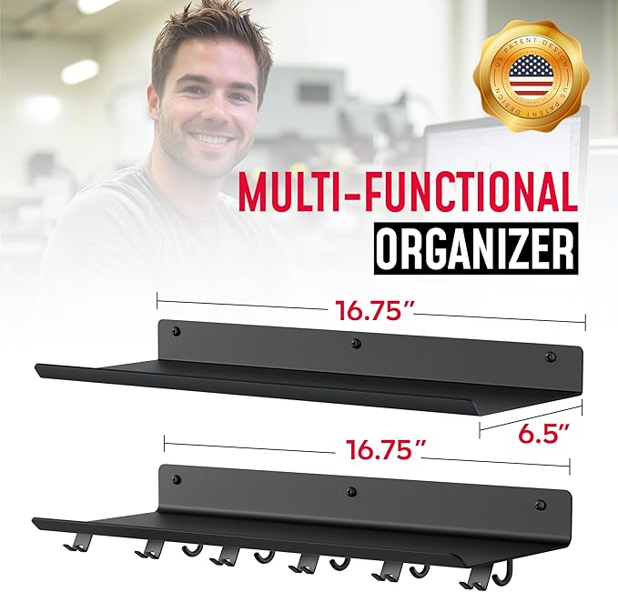 Crostice 2-Tier Floating Shelf Compatible with Tonal Accessories, Home Gym Storage Shelf, Gym Rack Wall Mount Organizer, Workout Metal Holder, T-Bracket Lock Adapters Hanger, US Patent Holding