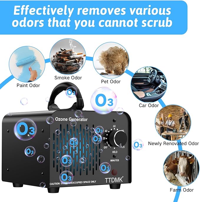 Ozone Generator 168,000mg/h, Commercial Ozone Machine Odor Removal, High Capacity Ozone Machine, Home Ozone Generator for Car, Home, Smoke, Pet, etc (Black) - by TTDMK