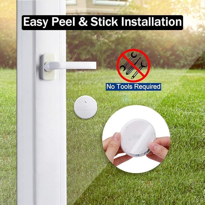 EverNary Window Vibration Alarm,6Pack 125dB Loud Ultra-Slim Anti-Theft Alarm for Door and Window Glass Break Sensor Alert with Adjustable Sensitivity (6, White)