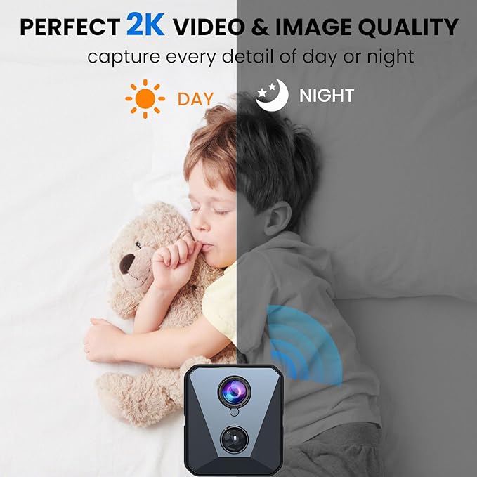 Funstorm 2025 Upgraded Security Camera, 4K HD Mini Nanny Cam for Home with Night Vision, WiFi Indoor Camera, 100 Days Long Battery Life, Motion Detection, Remote Viewing, Wireless Surveillance Cam