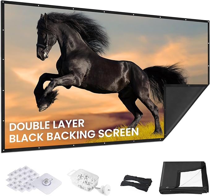 2025 Upgraded Portable Projector Screen - Black Backing,Straight Edges, Foldable, Washable and Wrinkle-Free - for Indoor Home Theater and Outdoor Cinema - 84 inch White 16:9 by IOLIEO