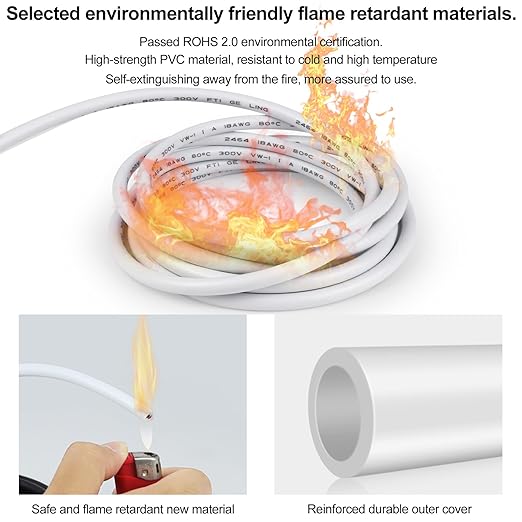 16 Gauge 4 Conductor Electrical Wire, 16.4FT Low Voltage 16/4 Tinned Copper Stranded 4 Wire Cable, 16 AWG White Flexible Extension Power Cord for Sprinkler, Thermostat, Speaker, Irrigation, Automotive