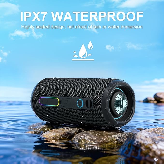 YOLOEMOT Portable Speaker Bluetooth, Powerful Deep Bass, Wireless Stereo Pairing, IPX7 Waterproof Dustproof,12H Playtime, Portable Outdoor Speaker for Travel, Sport, Party, Biking (Black)