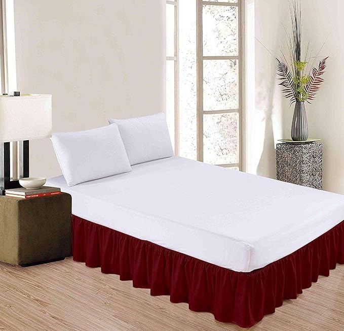 Burgundy Solid Ruffled Bed Skirt King -6 Inch Drop Split Corner, Microfiber Bedskirt with Platform Three Sided Coverage