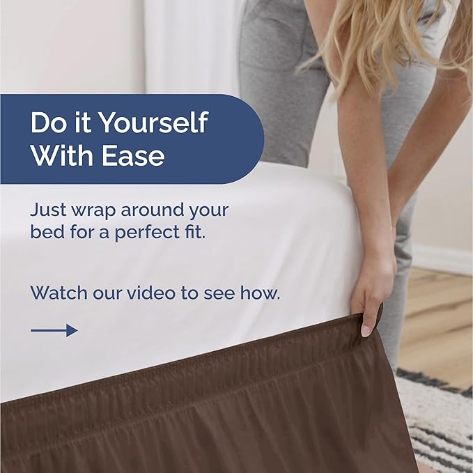 Wrap Around Dust Ruffle Bed Skirt - Brown - Twin/Twin XL Size Beds with 21 Inch Drop - Easy Fit Elastic Strap - Adjustable Pleated Bedskirt w/Brushed Fabric - Wrinkle Free - Women, Men, Kids & Teens