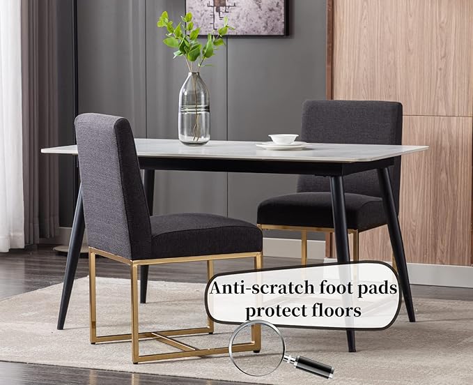 CIMOTA Black Modern Dining Chairs Set of 6, Upholstered Dining Room Chairs Armless Guest Side Chair with Gold Base for Dining Room/Kitchen, Charcoal Black, 6PCS