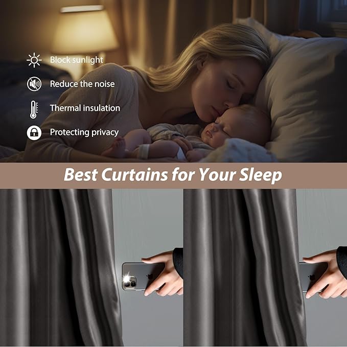 Room Divider Curtains with Ceiling Curtain Track Set Window Curtain for Bedroom,Living Room Total Blackout Thermal Insulated Privacy Ceiling Track Curtain W 6 × H 9 FT Grey drape&Black track
