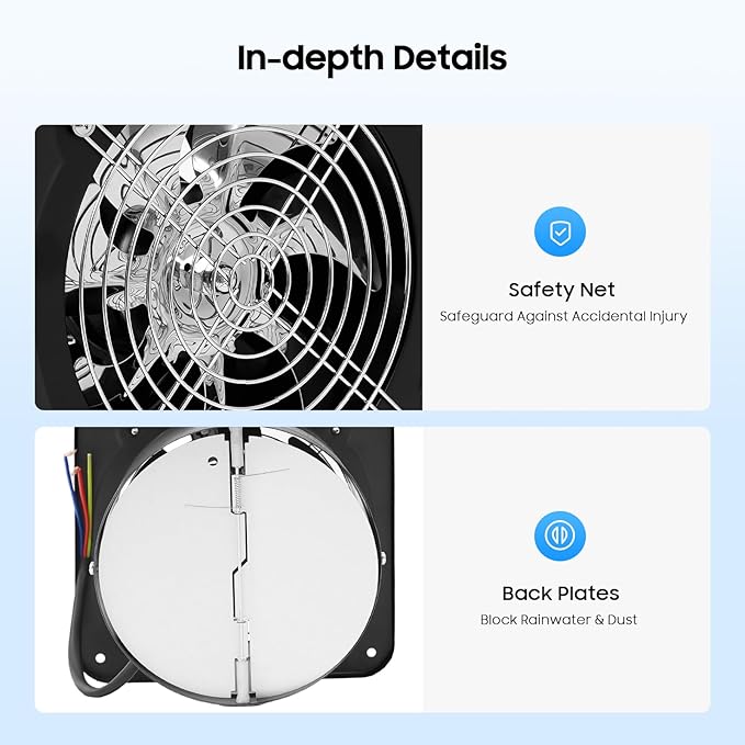 XUFOPLY 6 Inch Exhaust Fan, 110V 40W Wall Mounted Vent Fans 2600RPM Kitchen Bathroom Windows Fan Metal Extractor Fan for Attic, Garage, Window Ventilation (Black, 6 Inch)