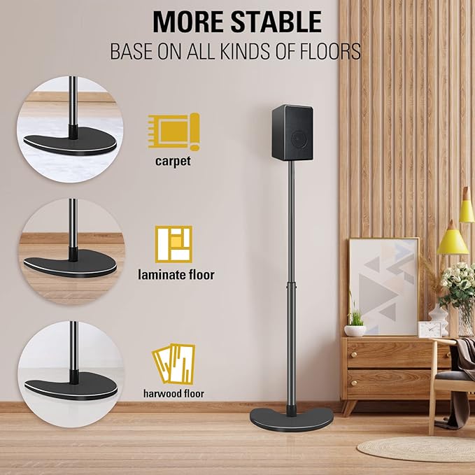 Mounting Dream Speaker Stands Pair, Max 39" Height Adjustable, Heavy Duty Base, 11 lbs Capacity Each, Set of 2 Universal Floor Stands