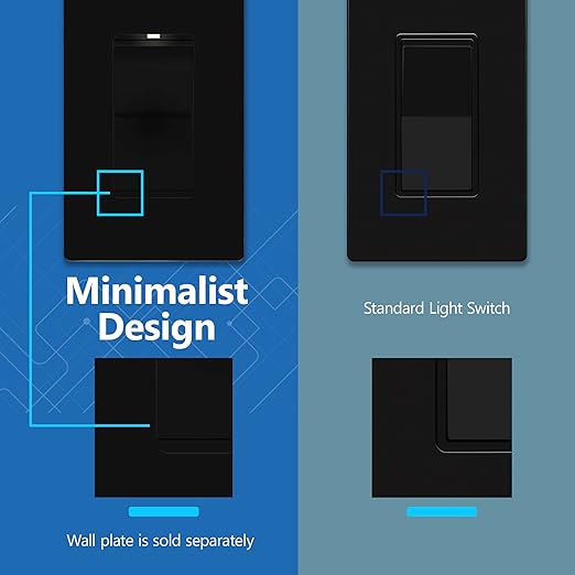LIDER Minimalist Design Matte Finish Lighted 4-Way Decorator Light Switch, Four Way Frameless Rocker Switch, Residential/Commercial Grade, 15A 120V/277V, UL Listed, LS15-4W-BK, Black
